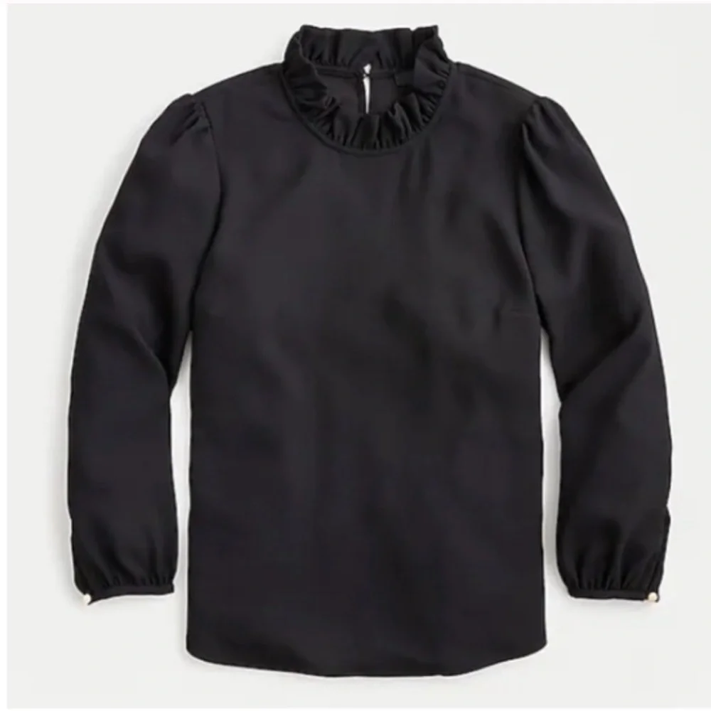 J. Crew Black Ruffle Neck Long-Sleeve Blouse